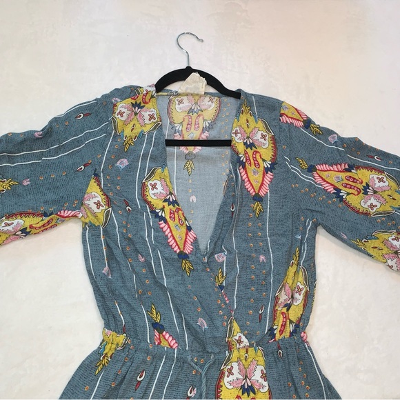 Jaase anthropology Wide‎ Leg Jumpsuit Romper Size Small rayon v neck blue print - Picture 11 of 13